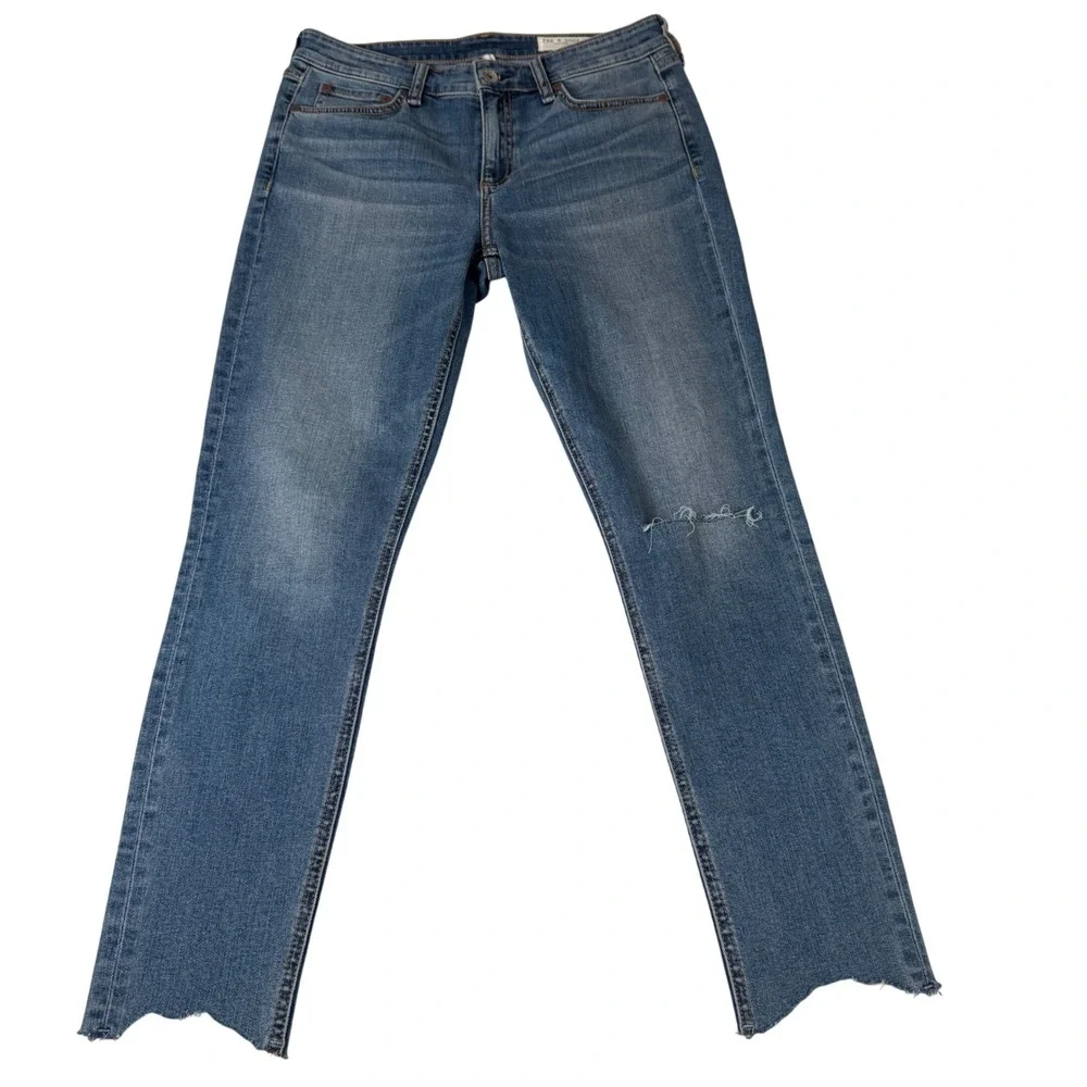 Rag & Bone Cate Mid-Rise Ankle Skinny Jeans Women 28 Blue Denim Raw Hem Designer